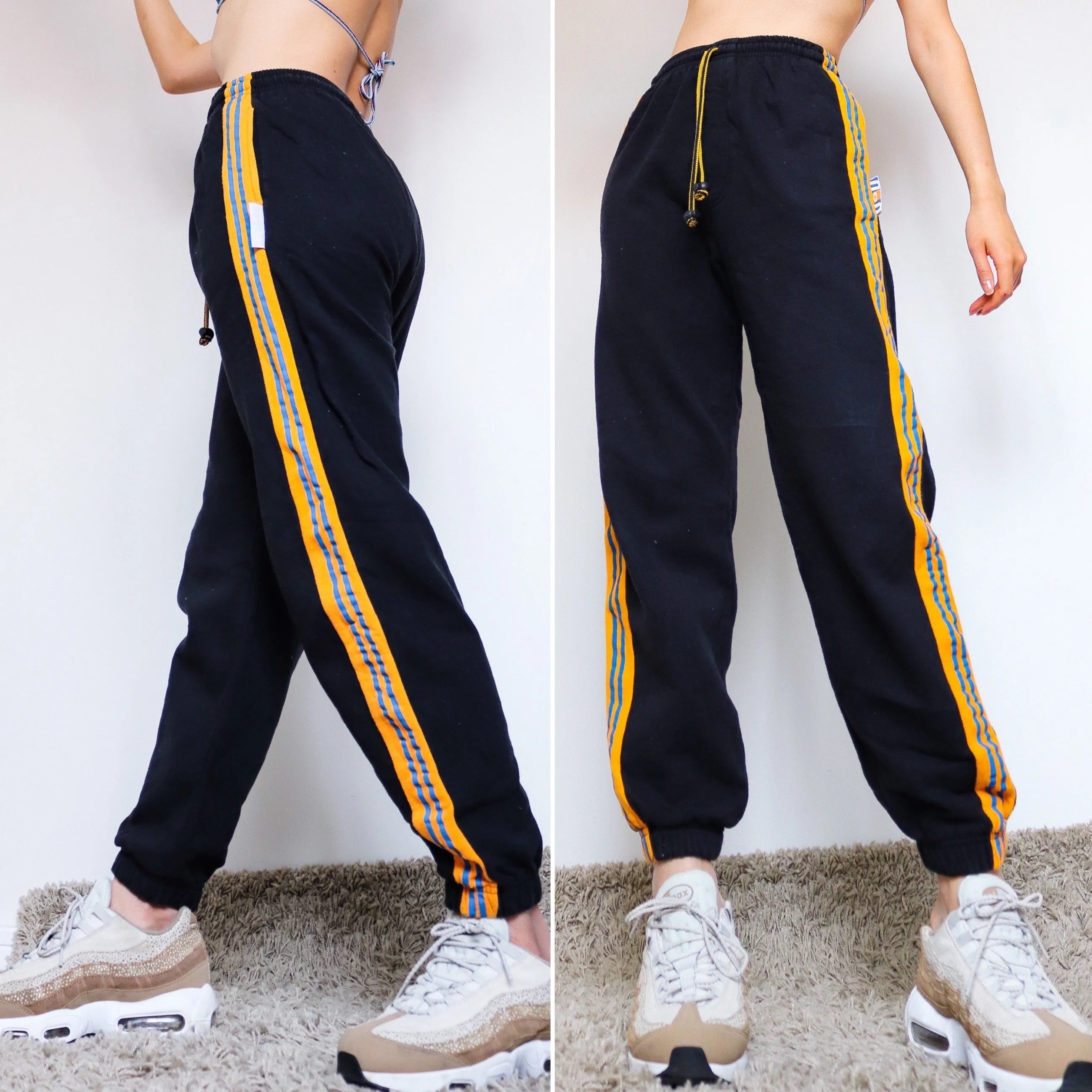 90s Y2K 00s VINTAGE BLACK  JOGGER ORANGE BLUE SIDE STRIPES SPORTY COMFY PANTS TROUSERS