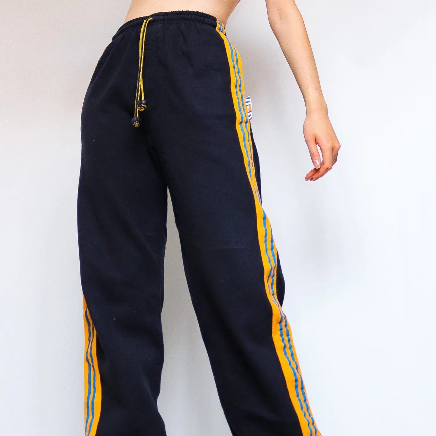 90s Y2K 00s VINTAGE BLACK  JOGGER ORANGE BLUE SIDE STRIPES SPORTY COMFY PANTS TROUSERS