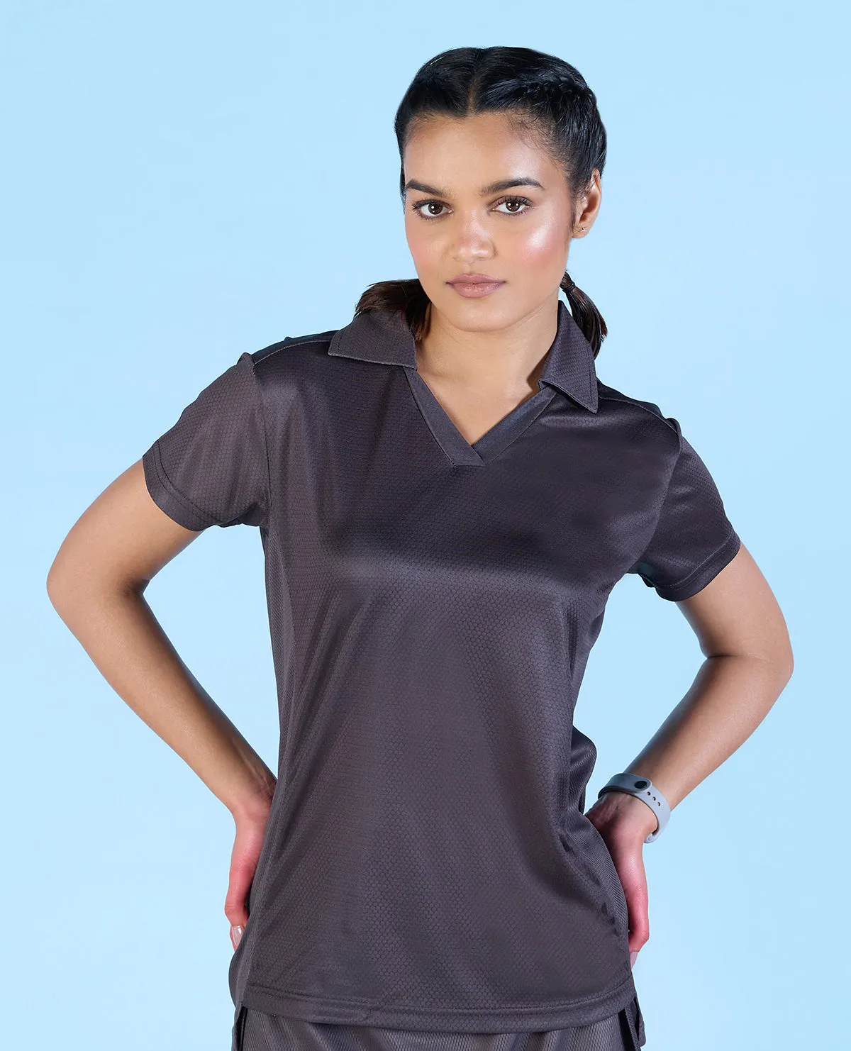 Airy Match Polo Top Grey