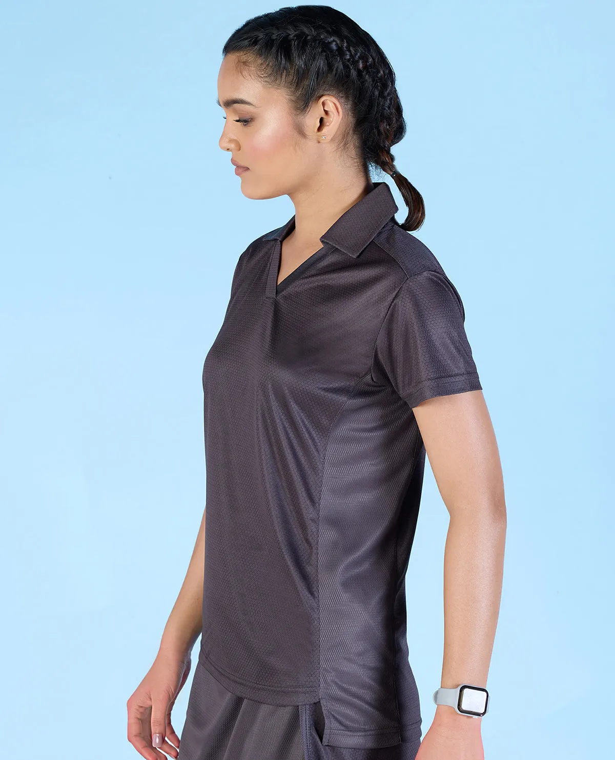 Airy Match Polo Top Grey