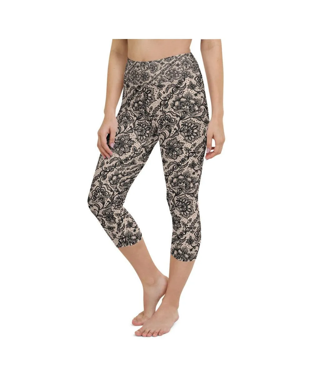 Black Faux Lace Yoga Capris