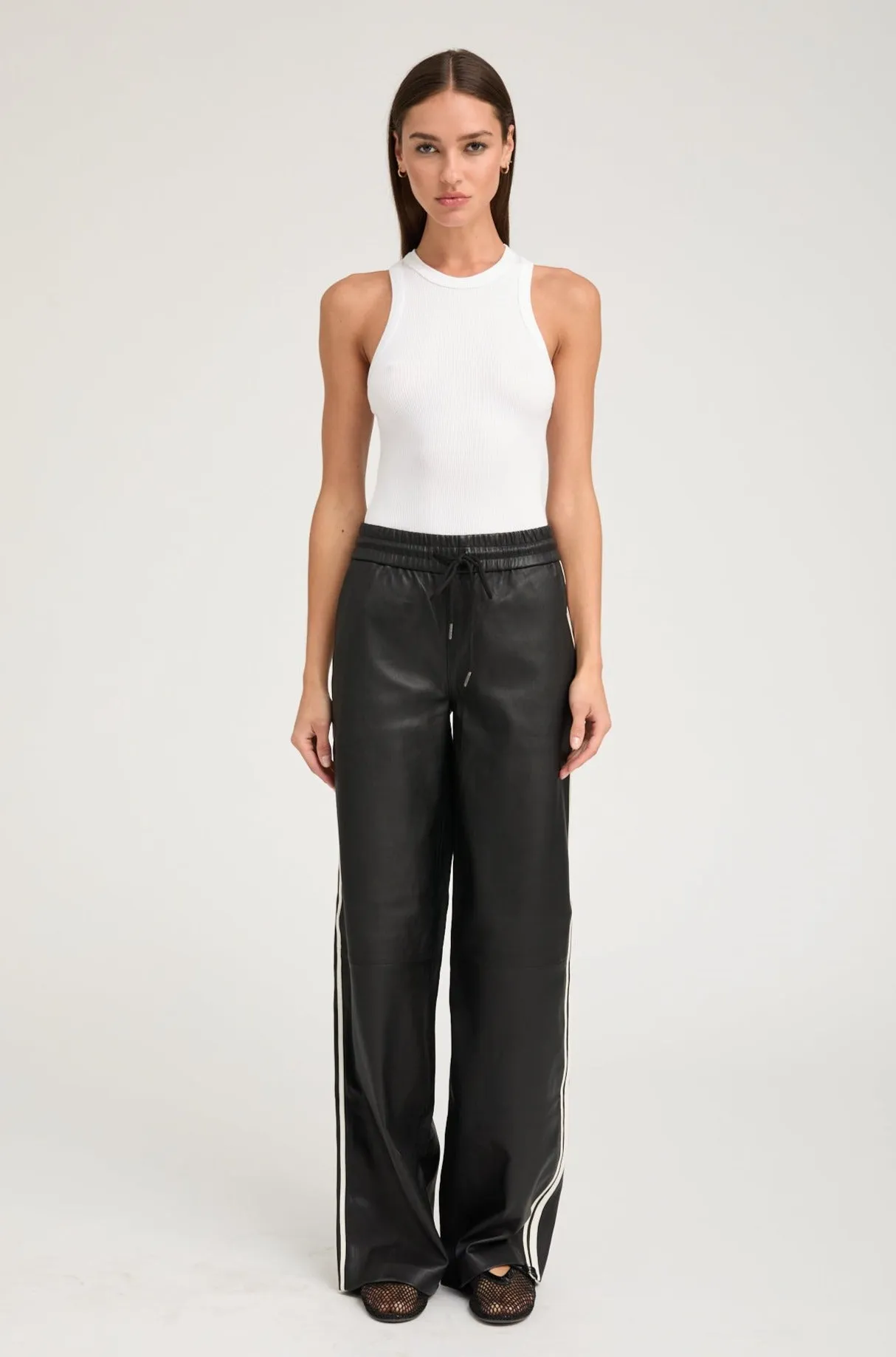 Black Leather Baggy Athletic Pants