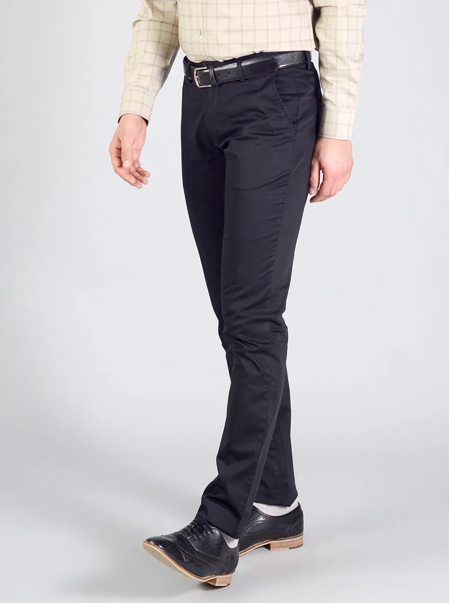 Black Solid Slim Fit Casual Trouser | JadeBlue