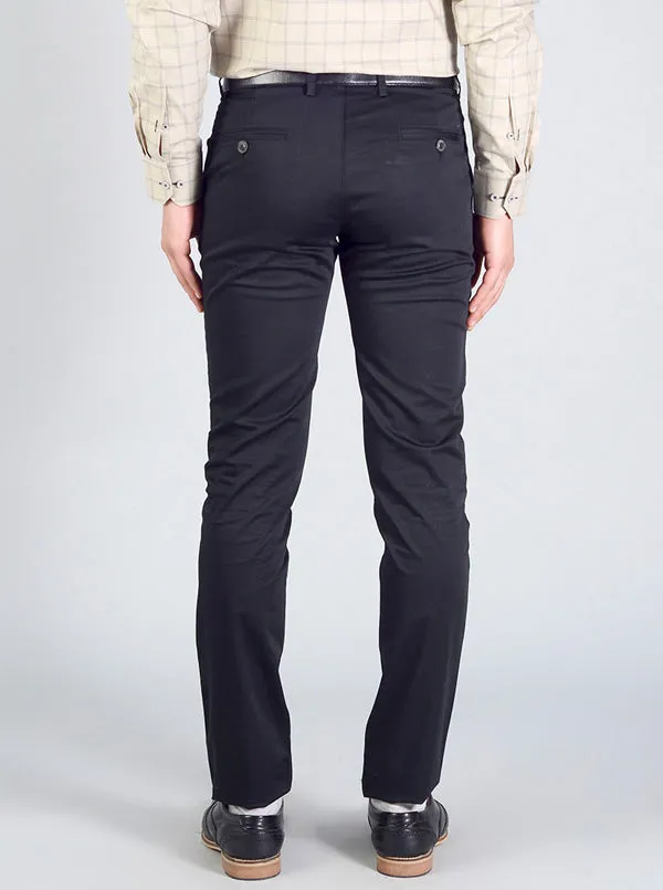 Black Solid Slim Fit Casual Trouser | JadeBlue