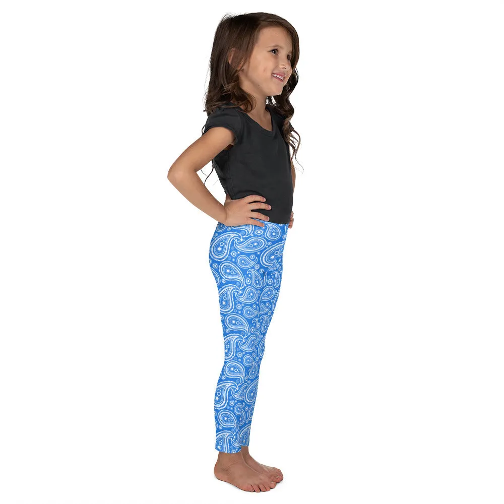 Blue & White Paisley Kid's Leggings