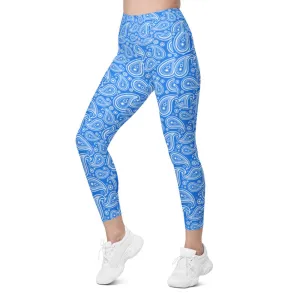 Blue & White Paisley Leggings with Pockets