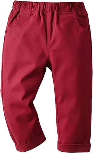 Burgundy Toddler Baby Boy Pull On Cargo Pants Overall Chino Trousers Athletic Jogger Sweatpants