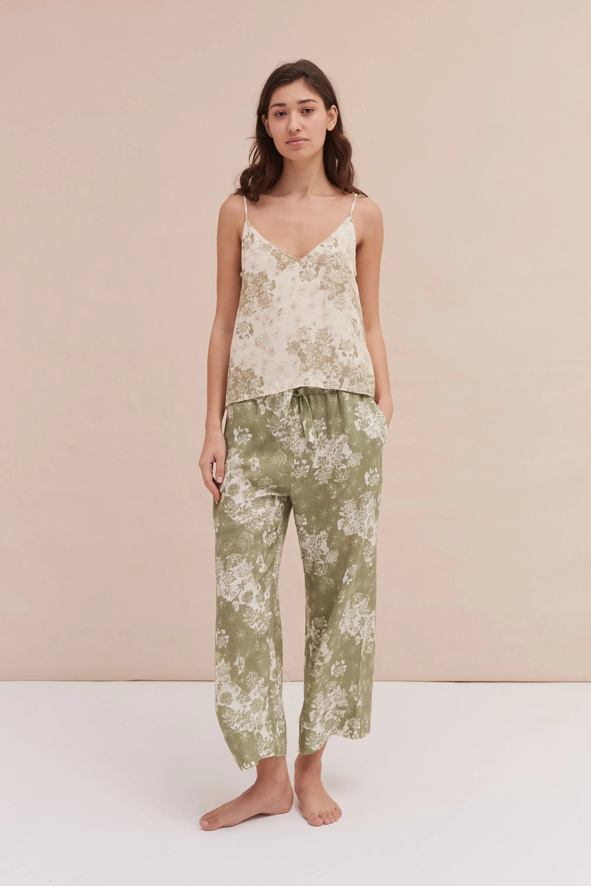 BV-Cami & Wide Leg Set Flowers Of Time Print Sage/Green Linen