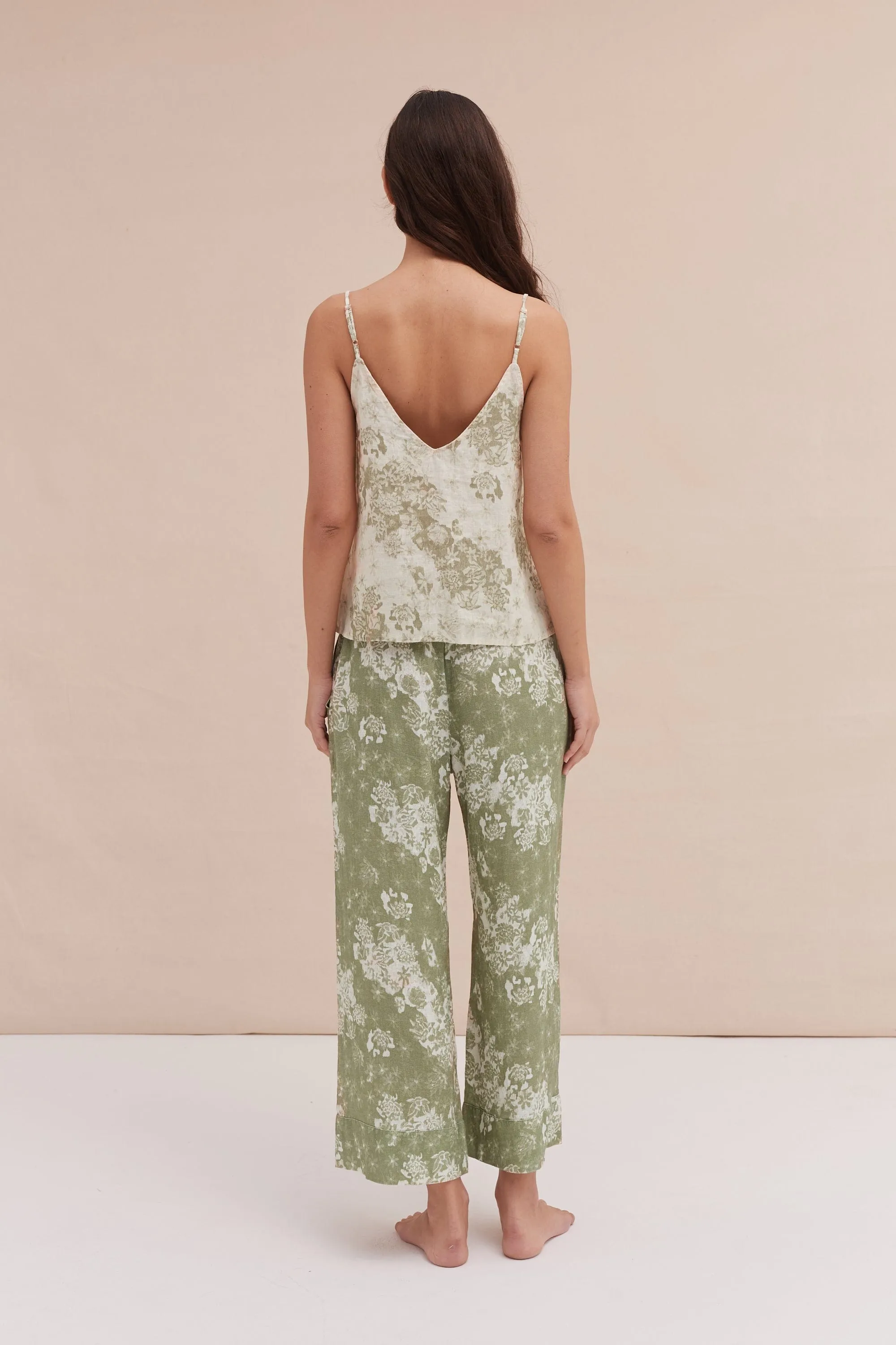 BV-Cami & Wide Leg Set Flowers Of Time Print Sage/Green Linen