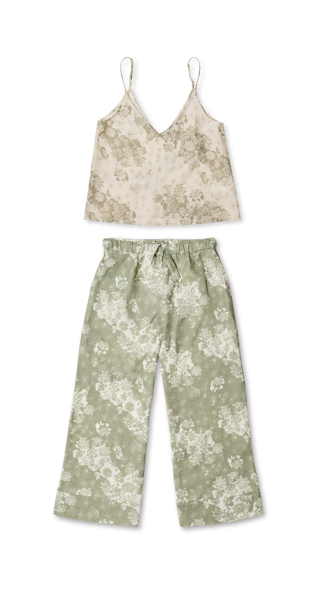 BV-Cami & Wide Leg Set Flowers Of Time Print Sage/Green Linen