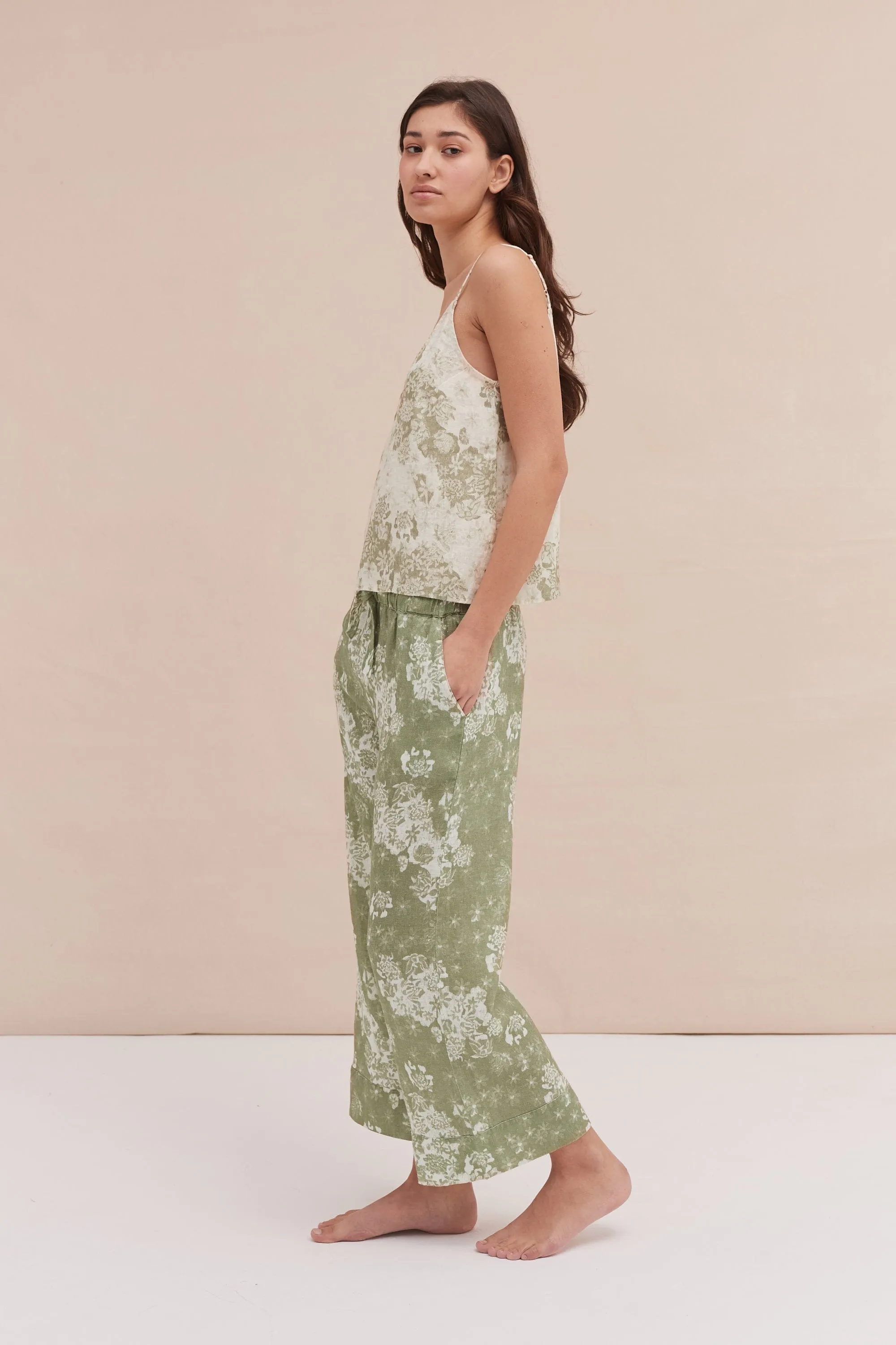 BV-Cami & Wide Leg Set Flowers Of Time Print Sage/Green Linen