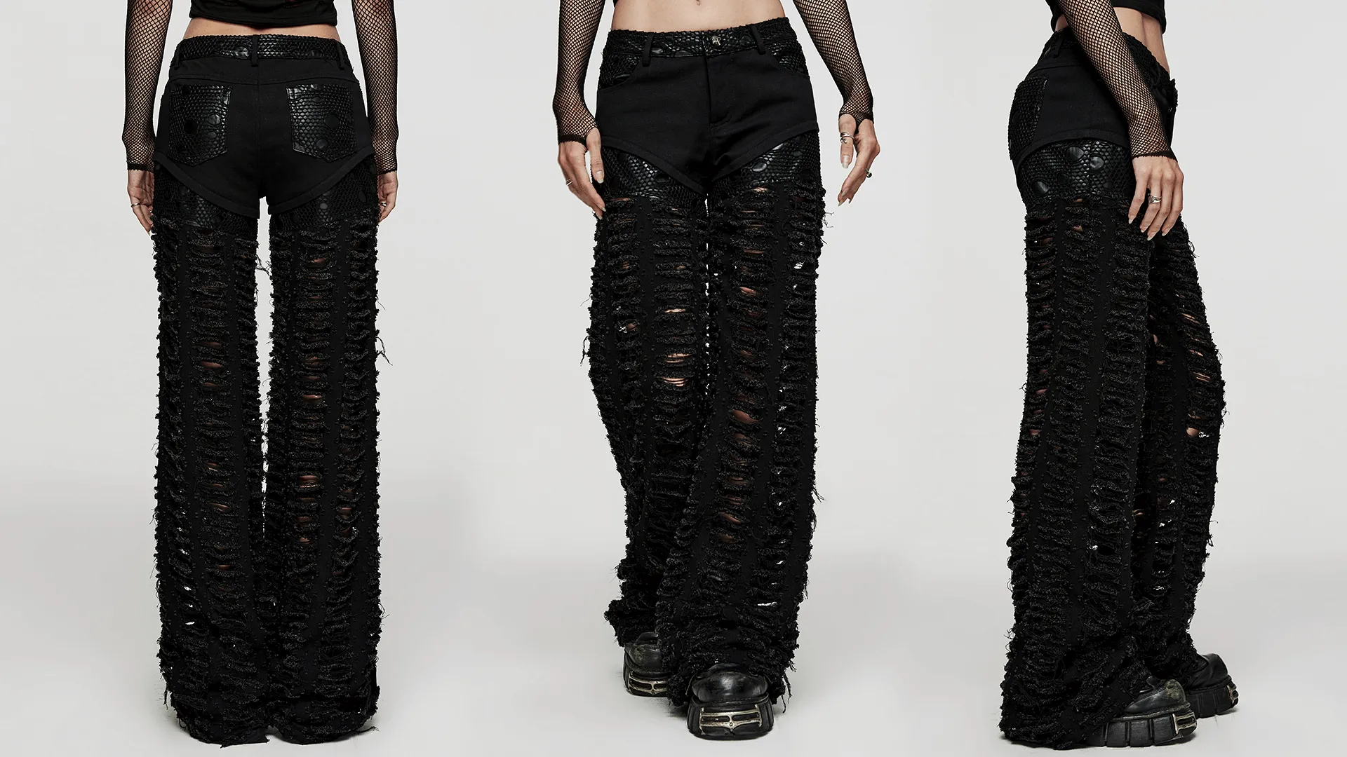 Chic Ripped Decadent Mesh Goth Trousers Women