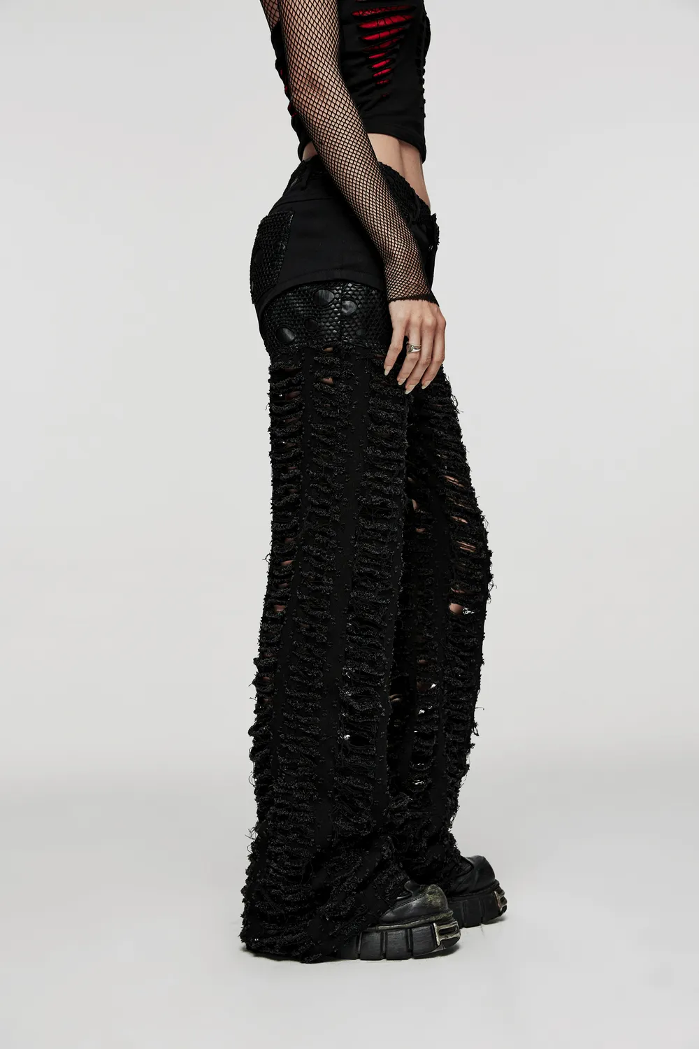 Chic Ripped Decadent Mesh Goth Trousers Women