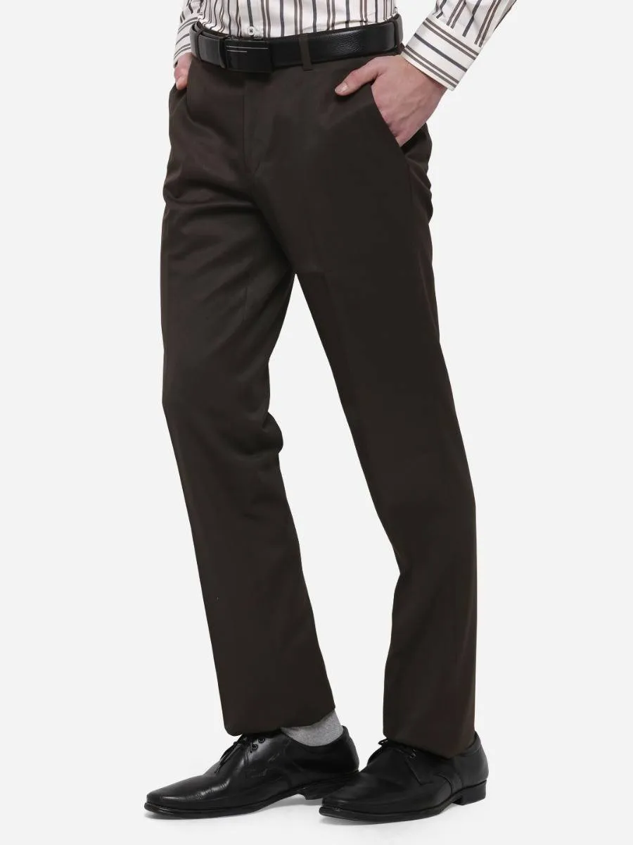 Coffee Solid Classic Fit Formal Trouser | Greenfibre