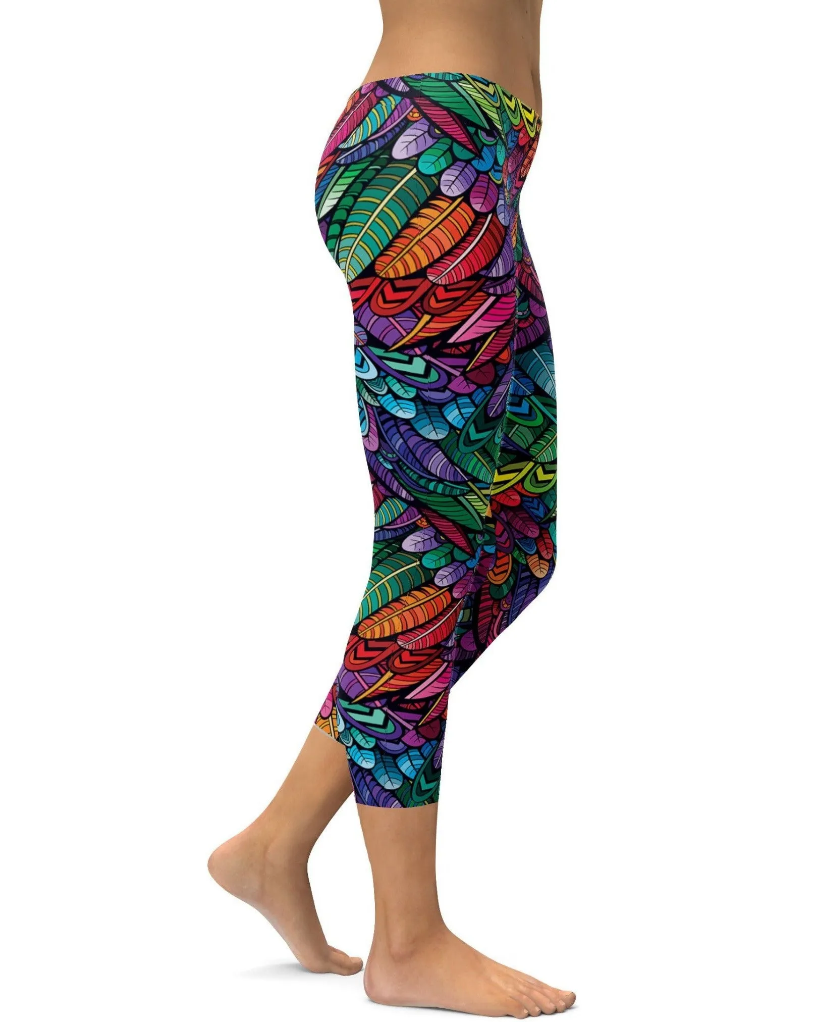 Colorful Feathers Capris