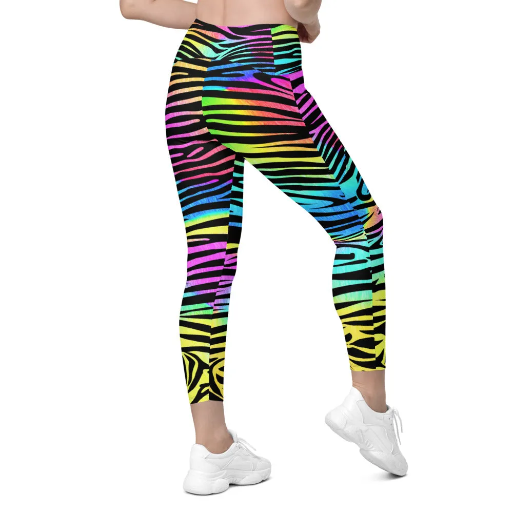 Colorful Zebra Striped Leggings with Pockets