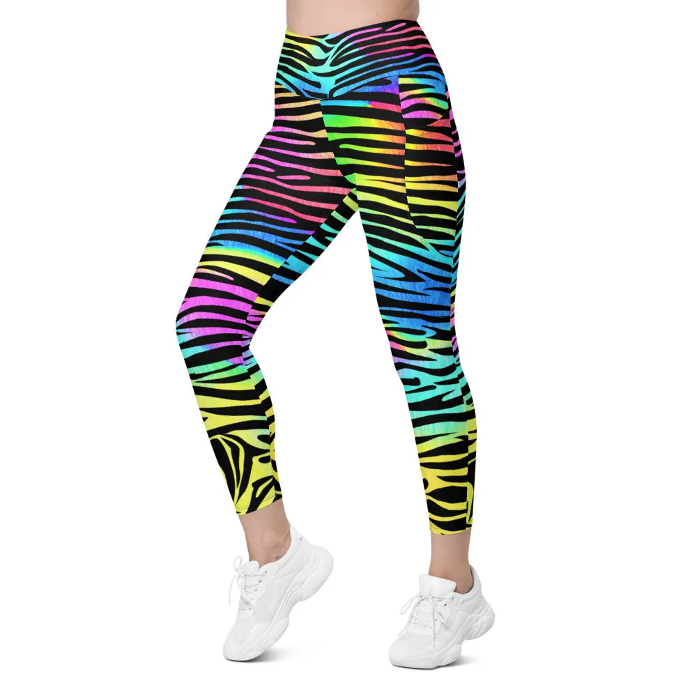 Colorful Zebra Striped Leggings with Pockets