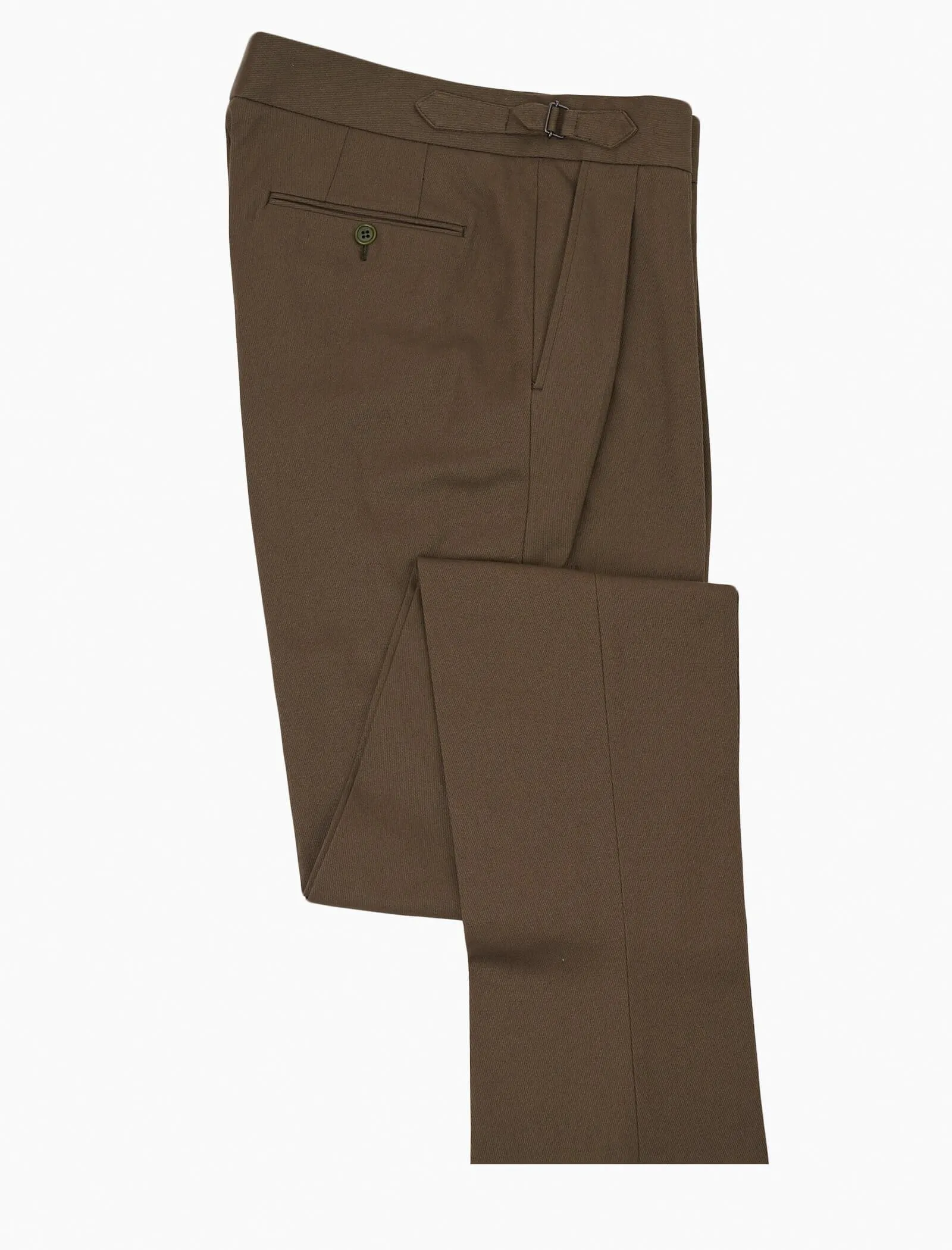 Dark Olive Green Cavalry Twill Cotton High Waisted Trousers