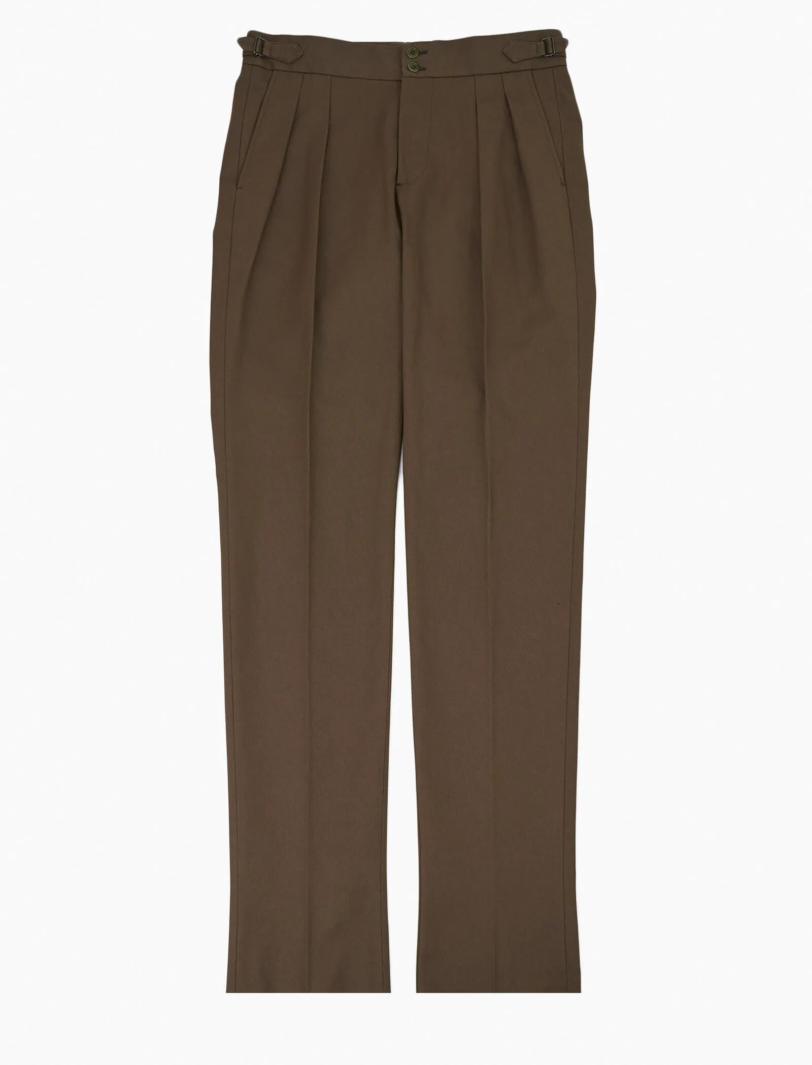 Dark Olive Green Cavalry Twill Cotton High Waisted Trousers