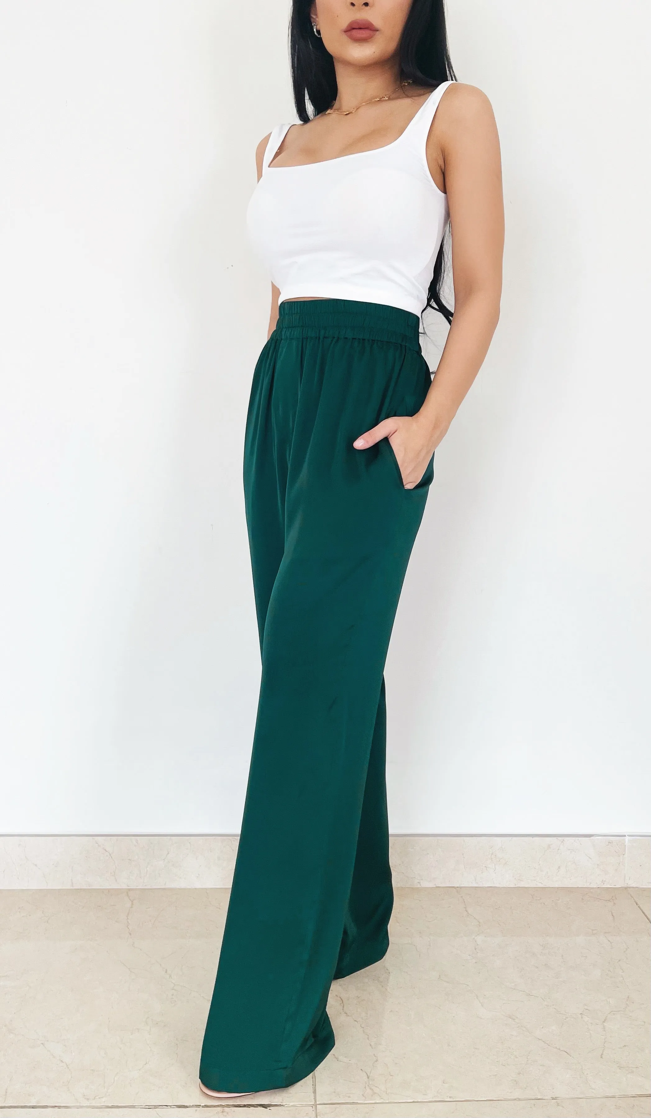 EMERALD GREEN SILK TROUSERS