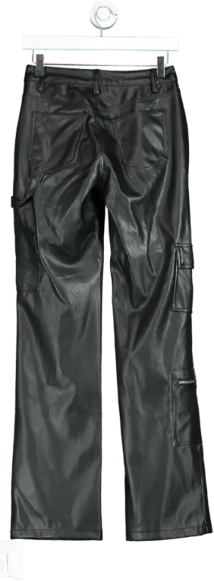 Fashion Nova Black Faux Leather Cargo Trousers UK S