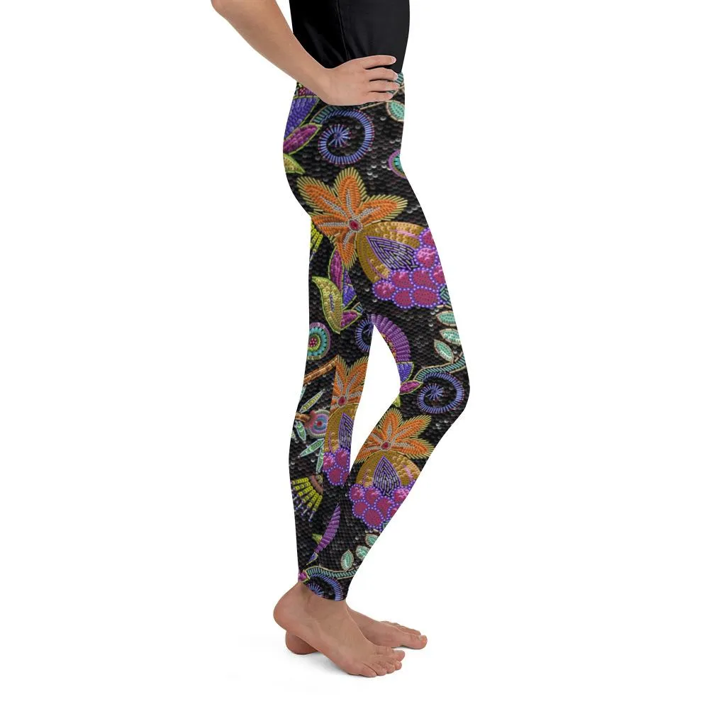 Faux Paillette Flower Youth Leggings