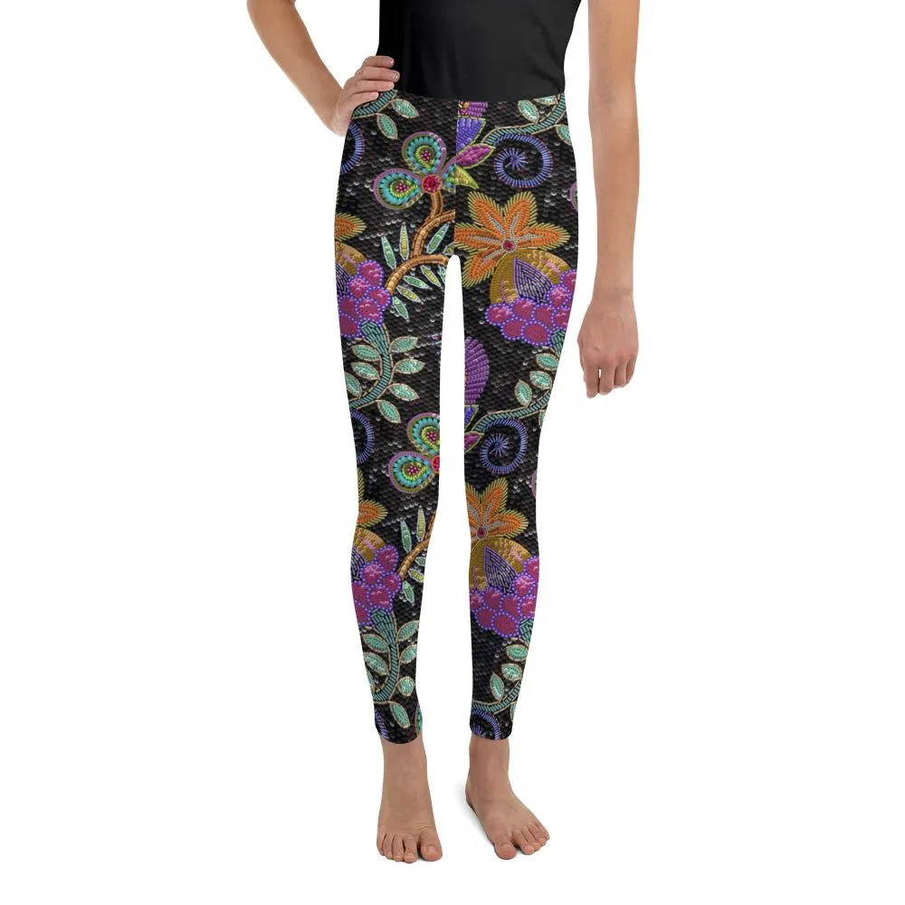 Faux Paillette Flower Youth Leggings