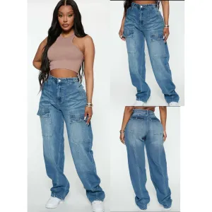 Female Straight Leg Cargo Denim Jeans.