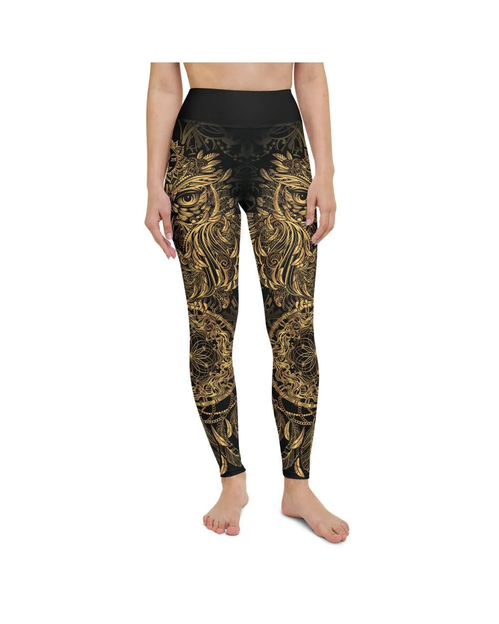 Golden Ornamental Owl Yoga Pants