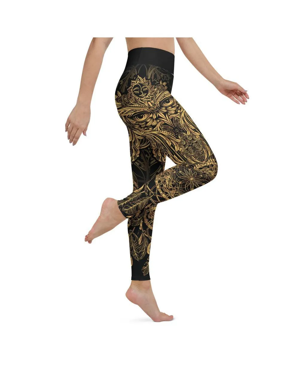 Golden Ornamental Owl Yoga Pants