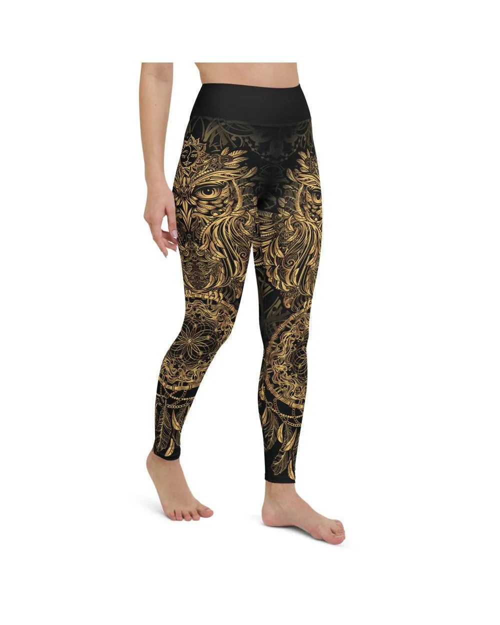 Golden Ornamental Owl Yoga Pants