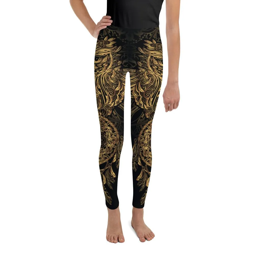 Golden Ornamental Owl Youth Leggings