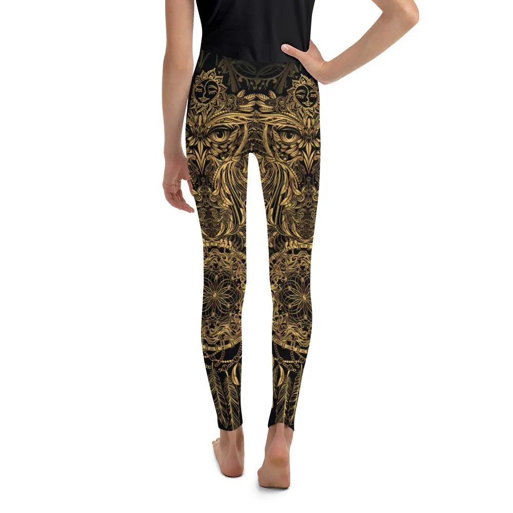 Golden Ornamental Owl Youth Leggings