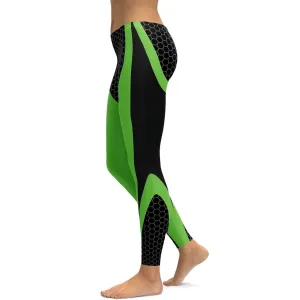 Green Honeycomb Carbon Leggings