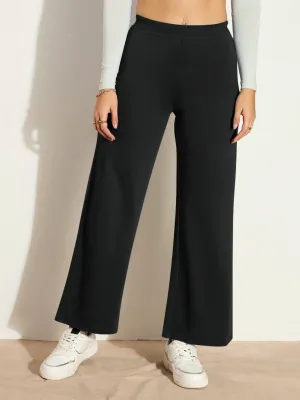 HELLCAT Trendy Black Trousers for Women | Women Trouser Pants | Korean Trousers for Women | Palazzo for Women | Baggy Fit Trousers | Bell Bottom Trousers