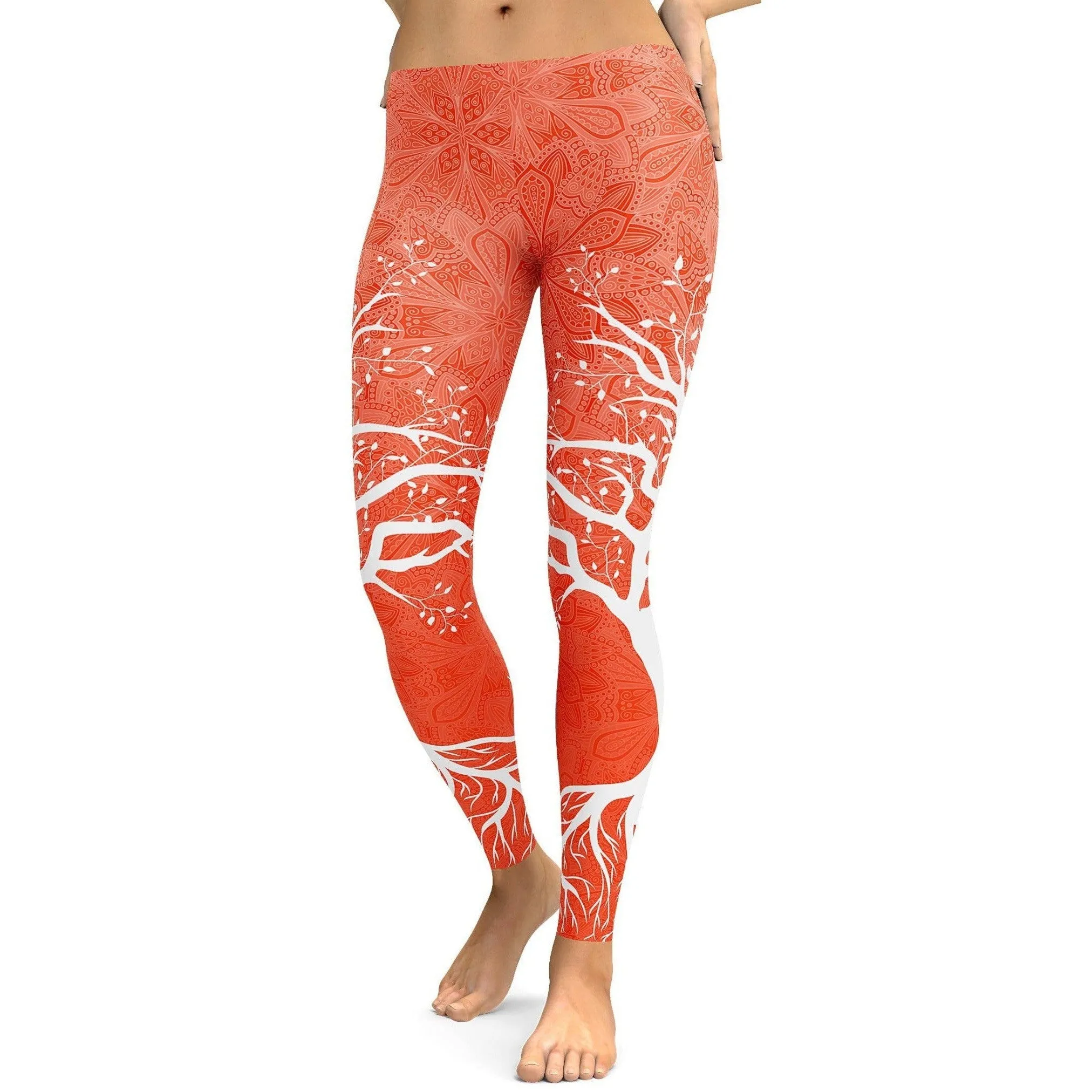 Hot Orange Tree of Life Leggings