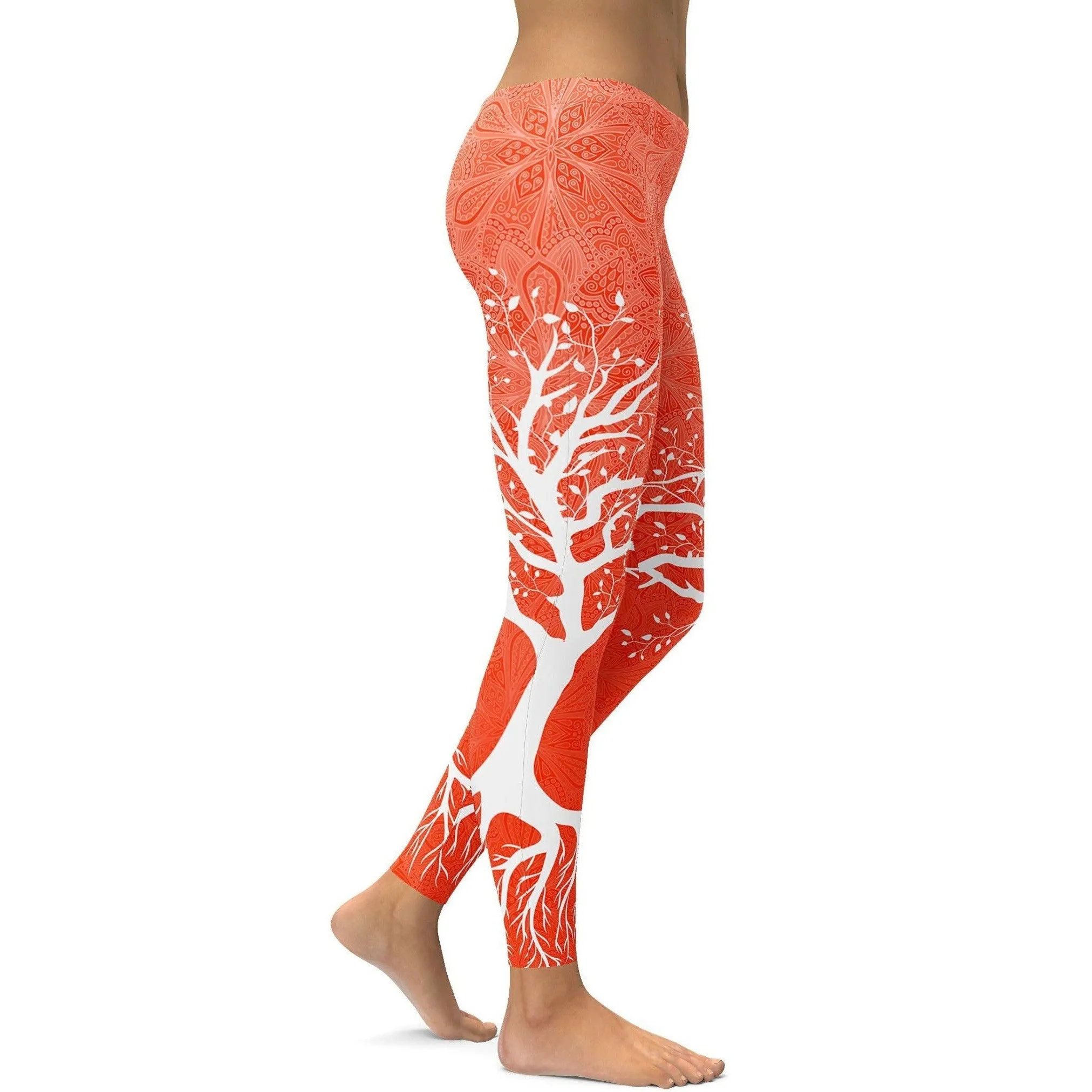 Hot Orange Tree of Life Leggings