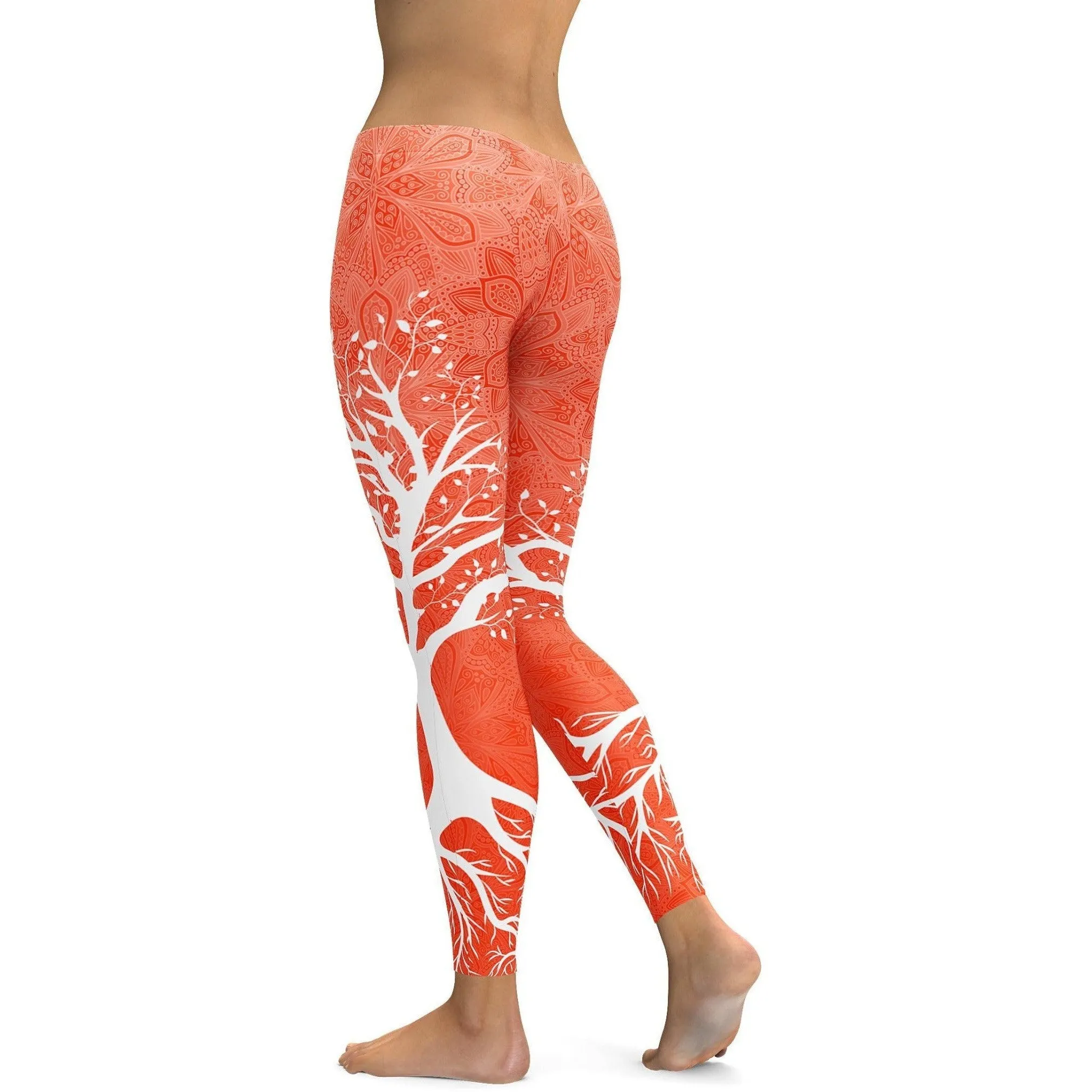 Hot Orange Tree of Life Leggings