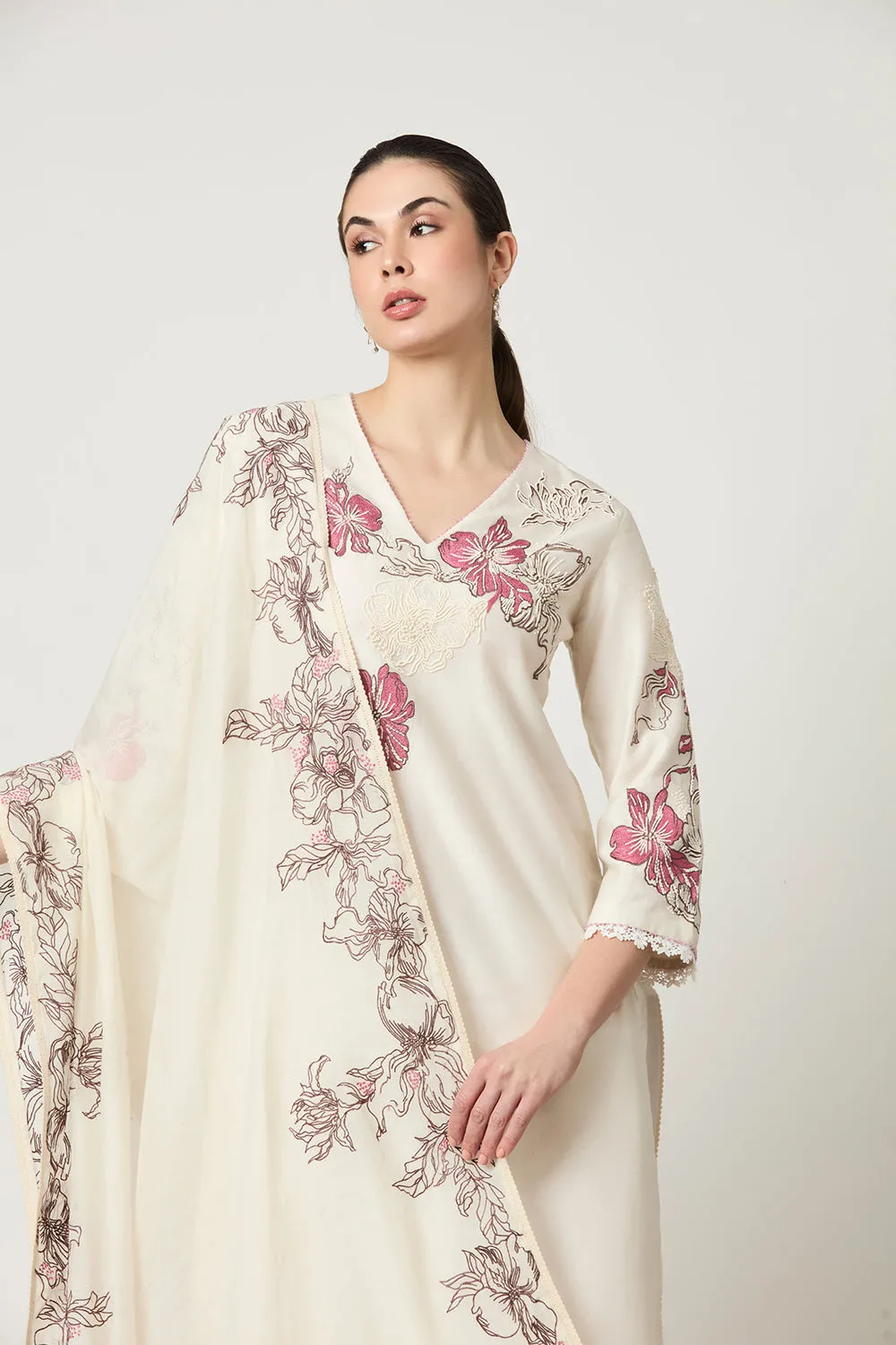 Luna Embroidered Kurta Set (Kurta, Trousers & Dupatta)