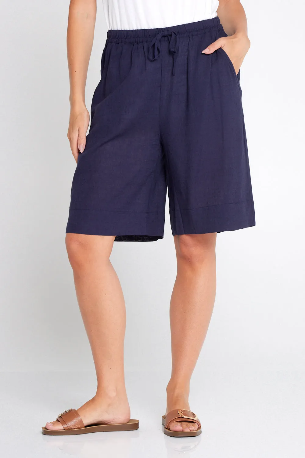 Marissa Cotton & Linen Shorts - Navy