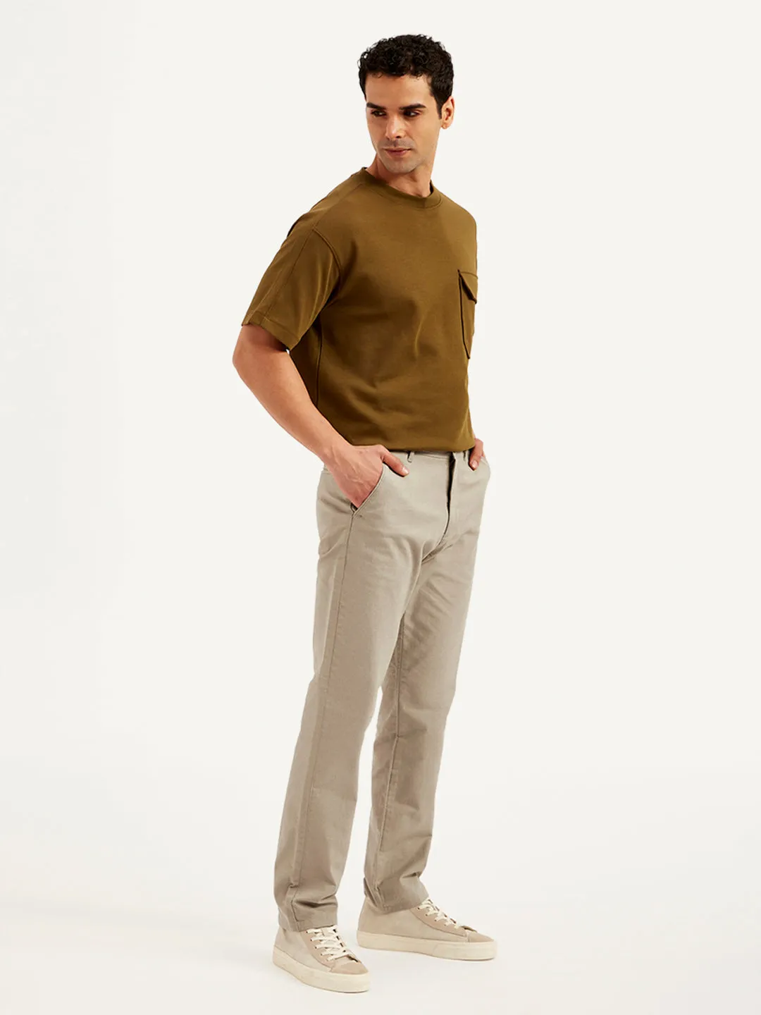 Men's Taupe Straight Fit Chinos