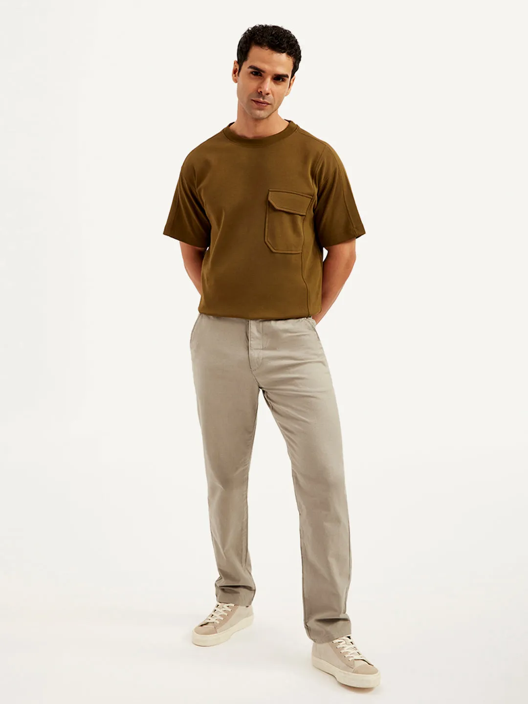 Men's Taupe Straight Fit Chinos