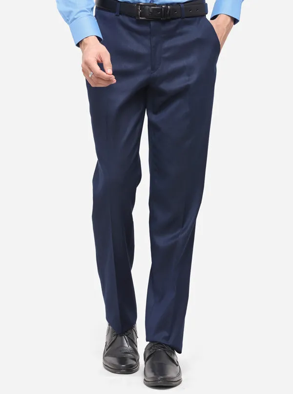 Navy Blue Classic Fit Solid Formal Trouser | Greenfibre