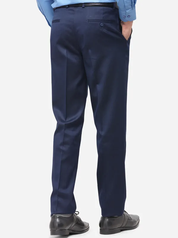 Navy Blue Classic Fit Solid Formal Trouser | Greenfibre