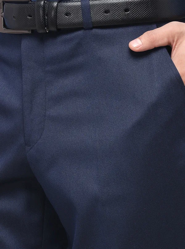 Navy Blue Classic Fit Solid Formal Trouser | Greenfibre