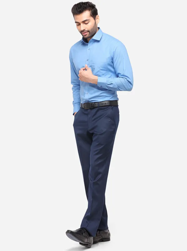 Navy Blue Classic Fit Solid Formal Trouser | Greenfibre