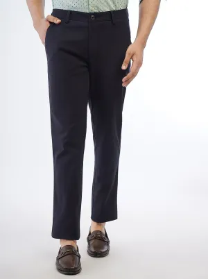 Navy Solid Uno Fit Casual Trouser | JadeBlue