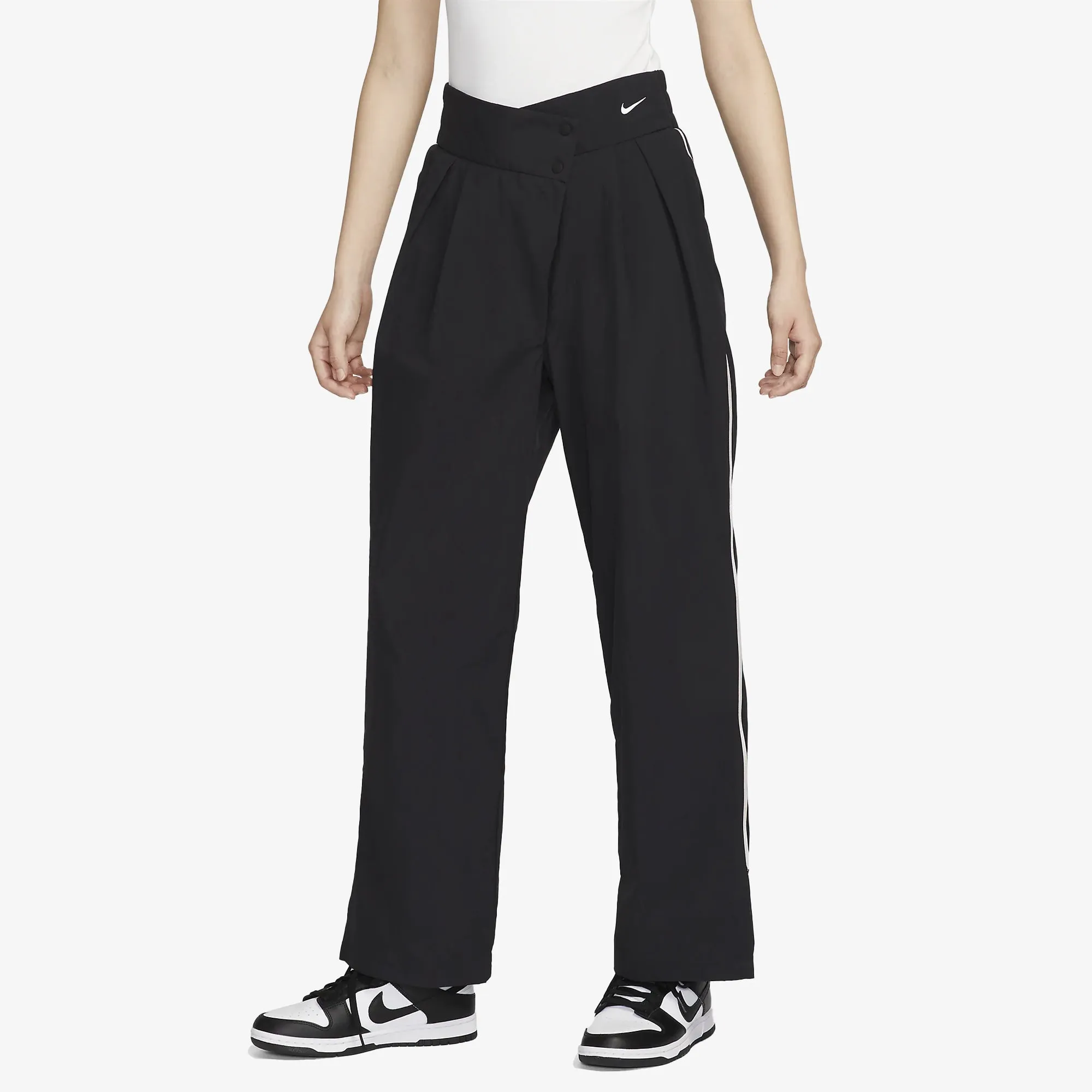 NIKE | MID-RISE REPEL ASYMMETRICAL-WAIST TROUSERS { BLACK/LT IRON ORE/WHITE