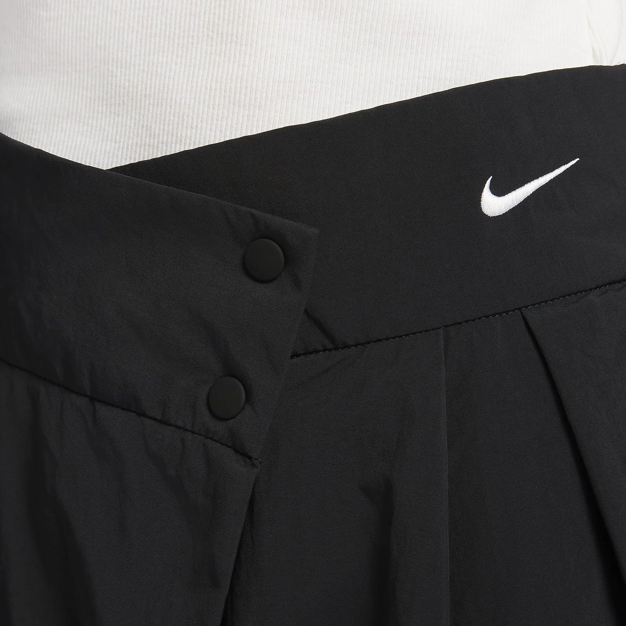 NIKE | MID-RISE REPEL ASYMMETRICAL-WAIST TROUSERS { BLACK/LT IRON ORE/WHITE