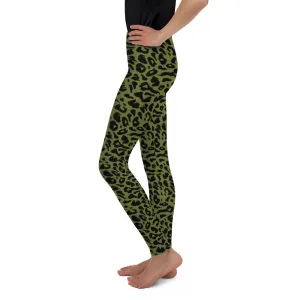 Olive Green Leopard Skin Youth Leggings